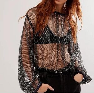 Free People Sheer Black Sequin Top